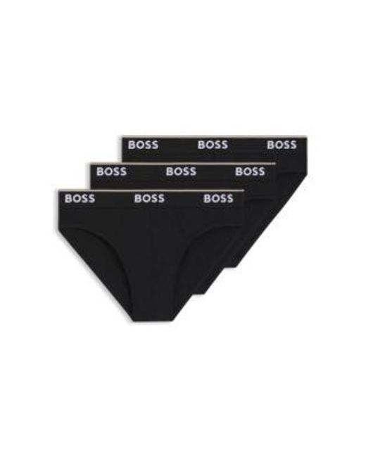 Lot de trois slips en coton stretch avec logos à la taille Boss pour homme en coloris Black