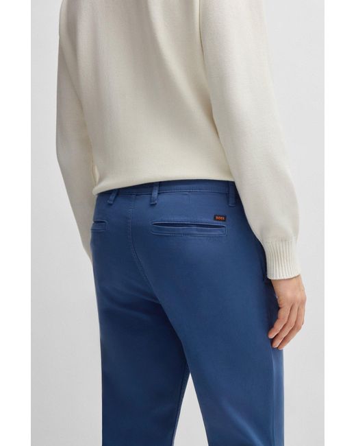 Boss Tapered-Fit Chino Aus Elastischem Baumwoll-Satin in Blue für Herren