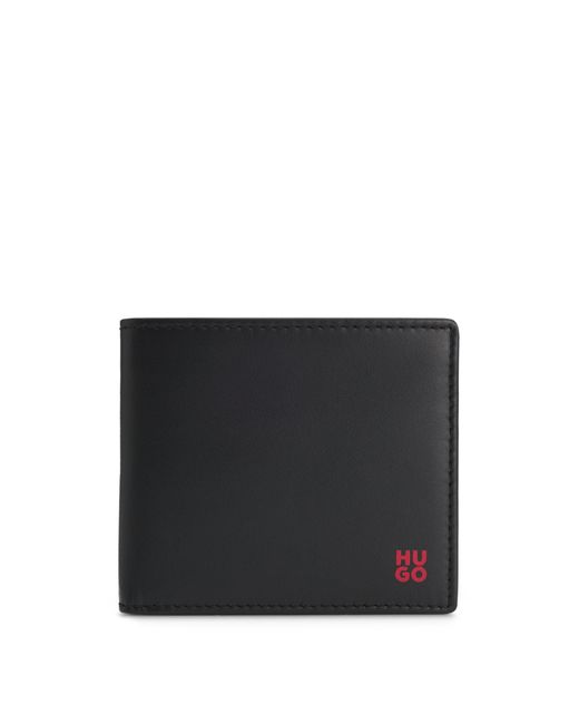 HUGO Klapp-Geldbörse Aus Leder Mit Rotem Stack-Logo in Black für Herren