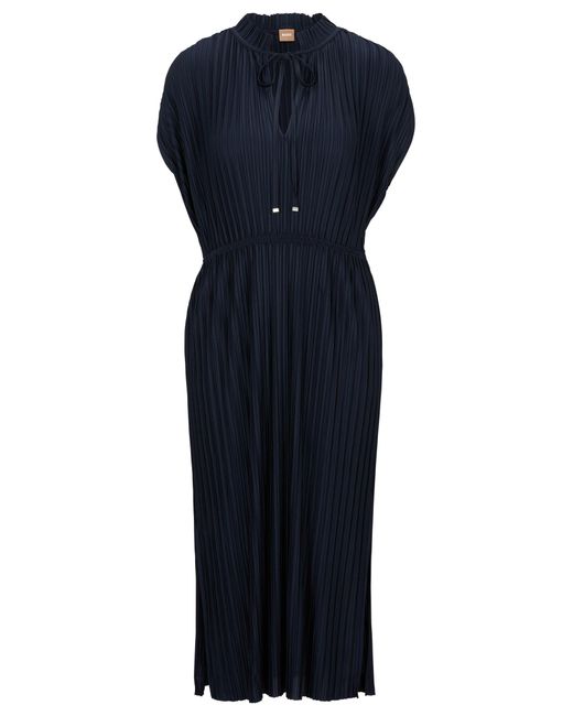 BOSS Pliss Jersey Dress With Tie Neckline in Blue | Lyst Canada BOSS Pliss Jersey Dress With Tie Neckline in Blue | Lyst Canada