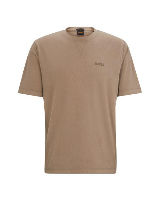 Boss Stückgefärbtes T-Shirt aus Baumwolle mit Logo-Detail in Natural für Herren