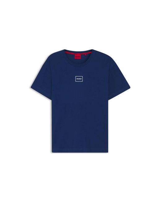 HUGO Blue Relaxed-Fit Top With High-Density Logo Print for men