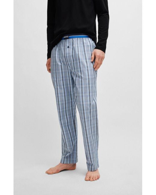 Boss Black Checked-cotton Pyjama Bottoms With Logo Waistband for men