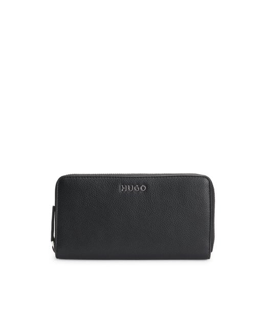 HUGO Black Faux-Leather Wallet With Embossed Grain
