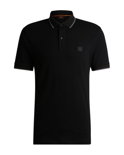 Boss Slim-Fit Poloshirt aus gewaschenem elastischem Baumwoll-Piqué in Black für Herren