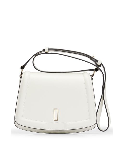 Boss White Leather Saddle Bag With Branded Hardware