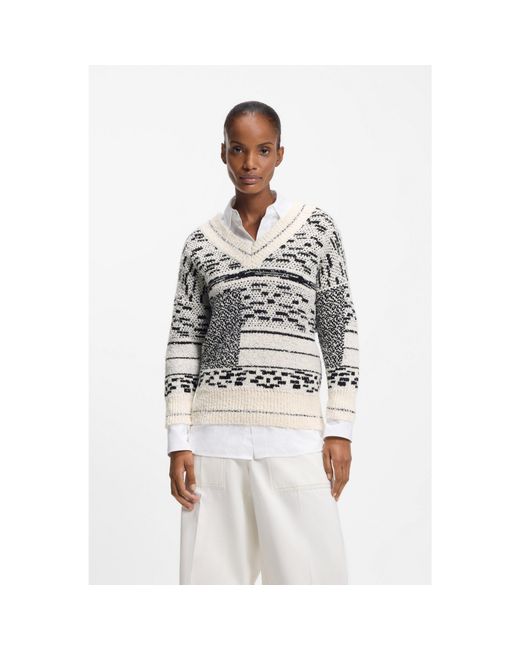 Boss White Cotton-Blend Sweater With Jacquard Pattern