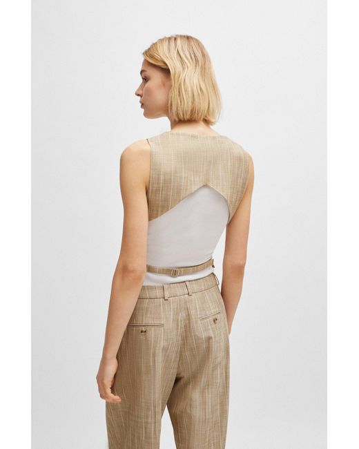 Boss Natural Pinstripe Waistcoat With Open Back