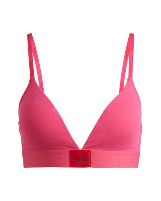 HUGO Pink Triangel-BH aus Stretch-Baumwolle mit rotem Logo-Etikett