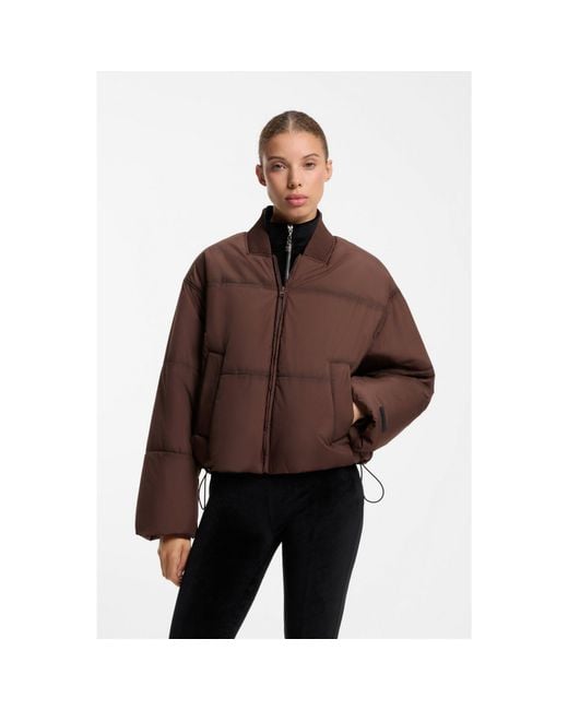 HUGO Brown Oversized-Fit Padded Jacket With Seam Details