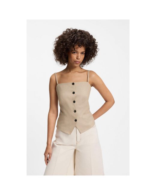 HUGO Natural Waistcoat-Style Slim-Fit Top With Sparkling Pinstripe
