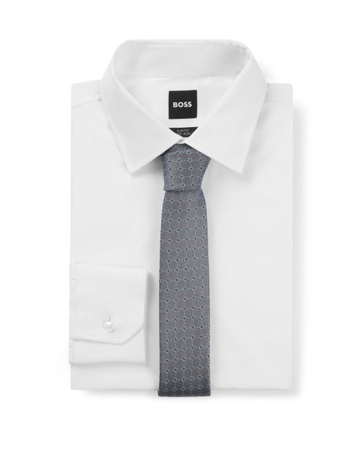 Boss White Silk-blend Tie With Jacquard-woven Pattern for men