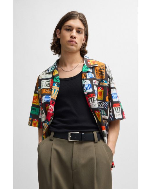 Chemise Oversize en popeline de coton à imprimé de la saison HUGO pour homme en coloris Multicolor