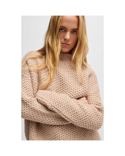 HUGO Natural Funnel-Neck Sweater With Rice-Corn Structure