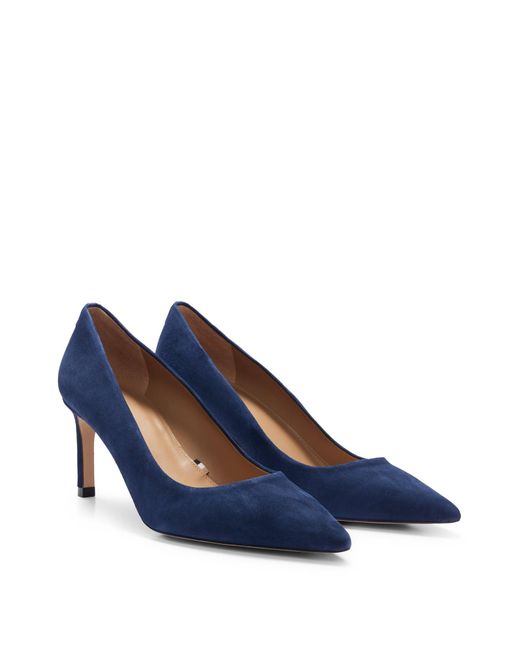 Boss Blue Suede Pointed-toe Pumps With 7cm Heel