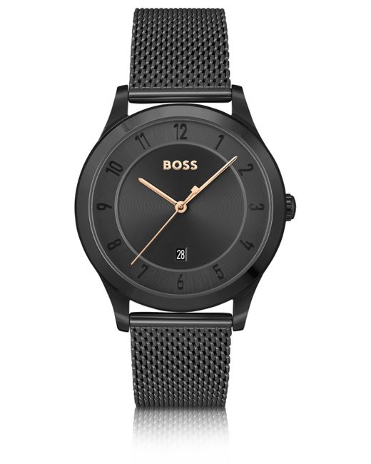 Montre en acier plaqué noir avec bracelet en maille milanaise BOSS by HUGO  BOSS pour homme en coloris Noir | Lyst