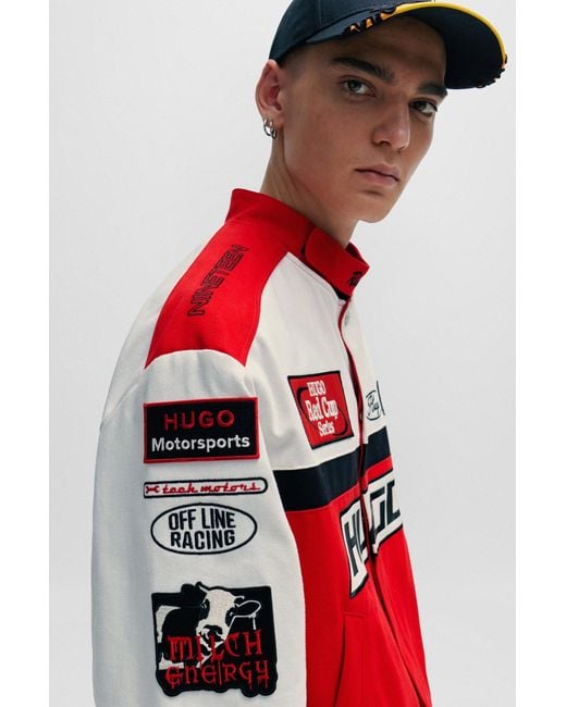 HUGO Colour-blocked Regular-fit Jacket With Racing-inspired Badges for men