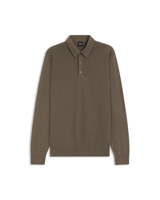 Boss Brown Mixed-Structure Knit Polo for men