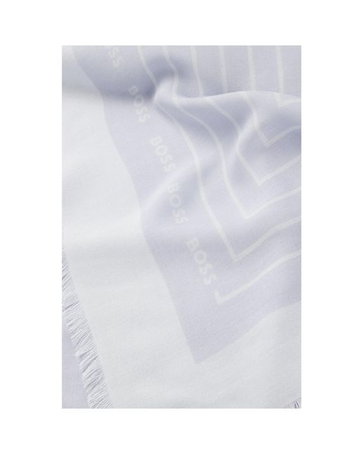 Boss White Voile Scarf With Logo Print