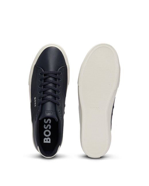 Boss Blue Cupsole Lace-up Trainers With Contrast Logo for men