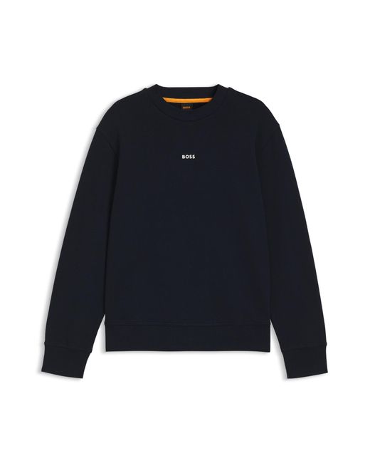 Sweat Relaxed en molleton de coton avec logo contrastant Boss pour homme en coloris Blue