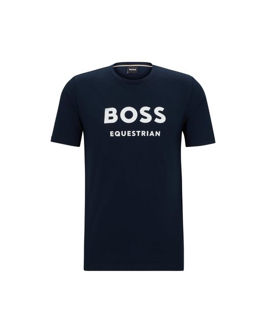 Boss Blue Equestrian Short-Sleeved Stretch-Cotton T-Shirt With Logo for men