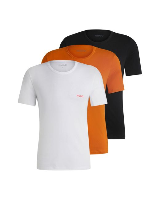 HUGO Orange Triple-pack Of Cotton Underwear T-shirts With Logo Print for men