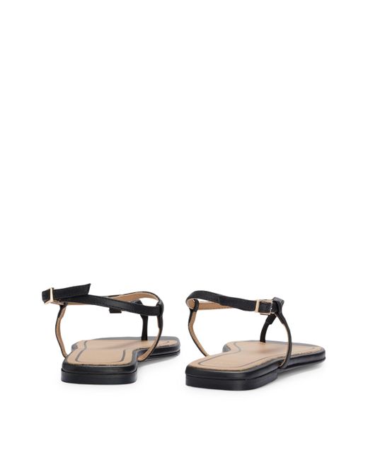 Boss Black Leather Sandals With Toe-post Detail