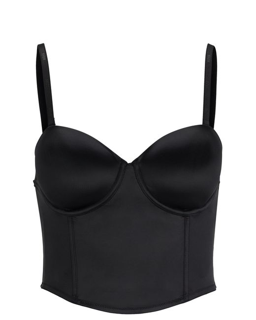 Boss Black Satin Bustier With Detachable Branded Straps And Logo Rivet
