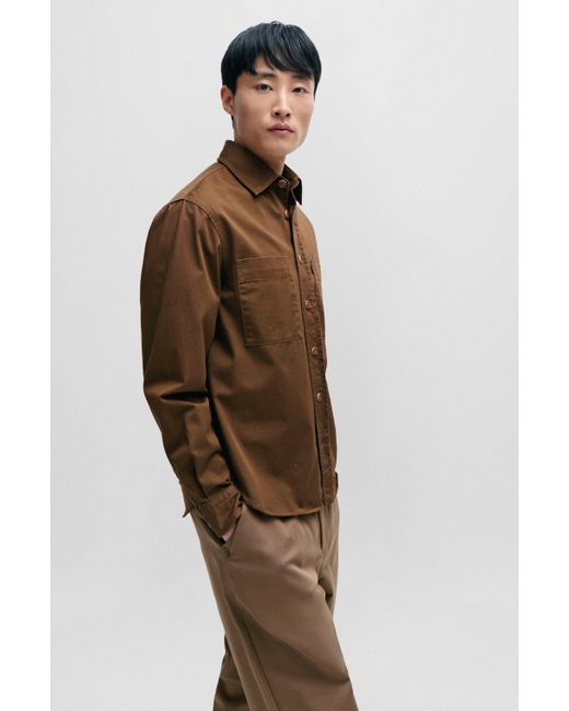 Boss Brown Relaxed-fit Overshirt In Heavy Cotton Twill for men