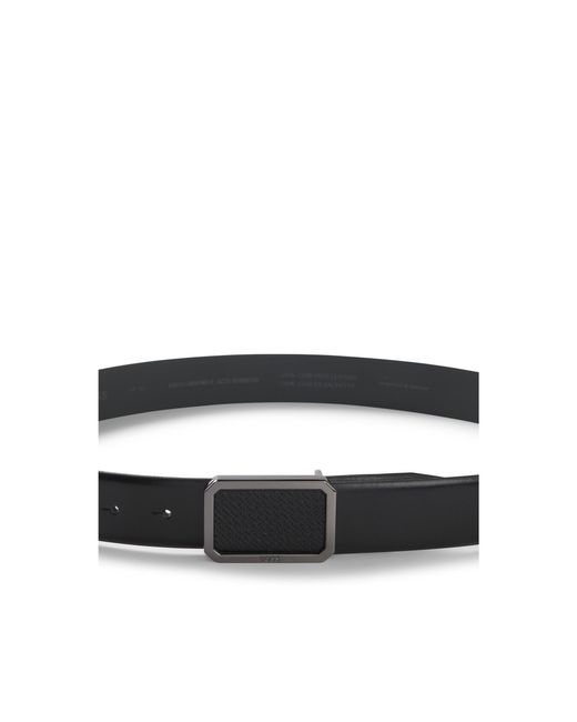 Boss Black Italian-Leather Belt With Plaque Monogram Buckle for men
