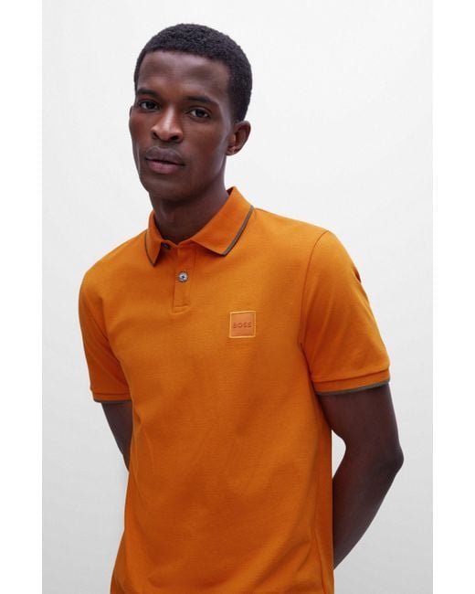 lungebetændelse Banzai Canberra BOSS by HUGO BOSS Stretch-cotton Slim-fit Polo Shirt With Logo Patch in  Orange for Men | Lyst
