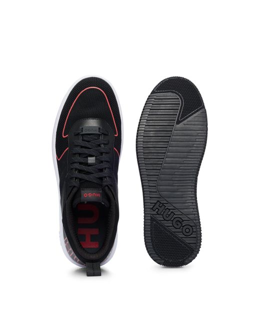HUGO Black Mixed-material Trainers With Branded Backtab for men