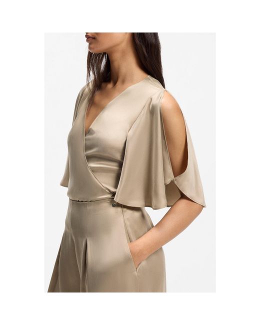 Boss Natural Wrap-Front Blouse With Kimono Sleeves