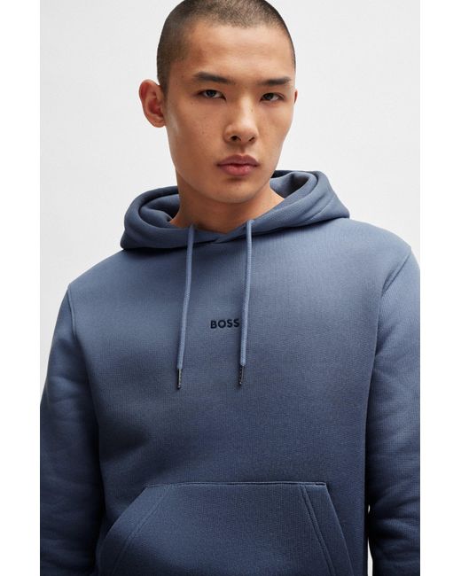 Boss Blue Cotton-terry Relaxed-fit Hoodie With Gradient Dye for men