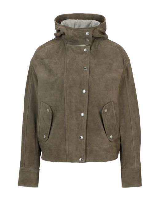 Boss Gray Regular-fit Hooded Jacket In Soft Suede