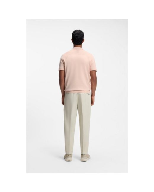Boss Pink Cotton-Blend Knit Polo With Bodymapping Structure for men