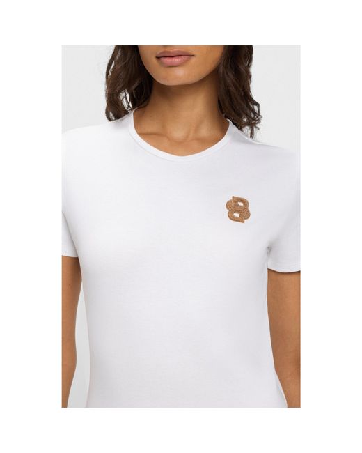 Boss White Equestrian Stretch-Cotton T-Shirt With Double B Monogram