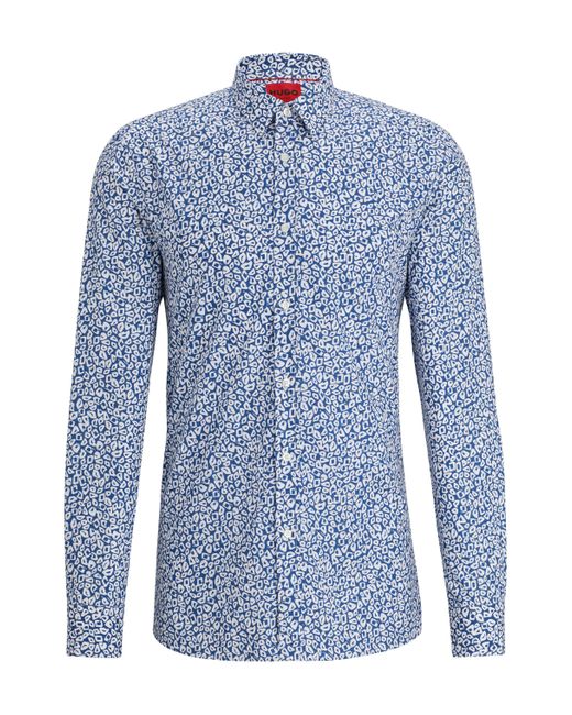 HUGO Extra Slim-fit Overhemd Van Katoenen Popeline Met Print in het Blue voor heren
