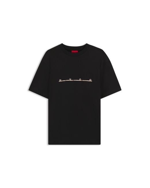 HUGO Black Relaxed-Fit T-Shirt With Zigzag Stitching Detail for men