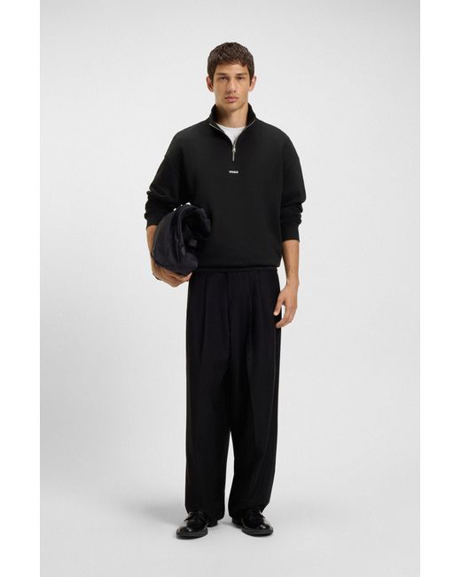 HUGO Sweatshirt Van Katoenen Badstof Met Ritskraag En Logoprint in het Black voor heren