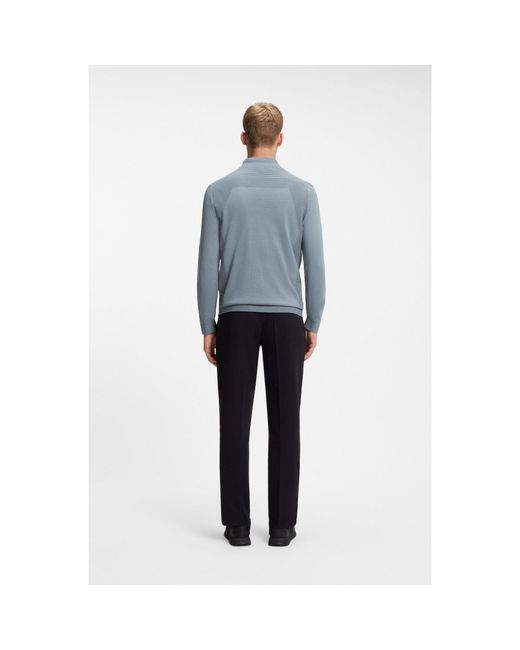 Boss Blue Zip-Neck Sweater for men