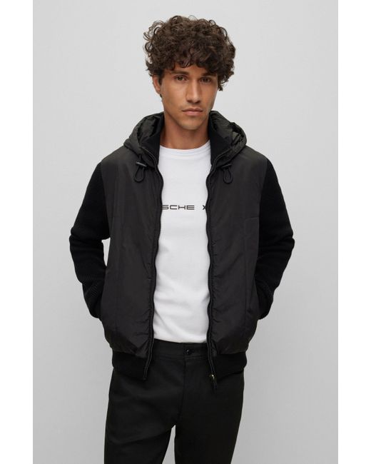 BOSS by HUGO BOSS Porsche X Relaxed-fit Hooded Jacket With Quilted Front  Panel in Black for Men | Lyst