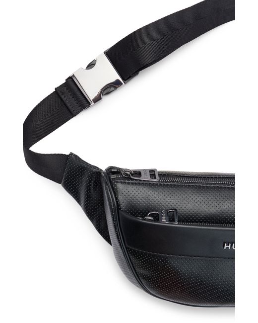 HUGO Black Belt Bag In Perforated Faux Leather With Logo Lettering for men