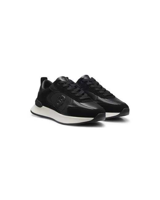 Boss Black Leather And Suede Trainers With Double B Monogram