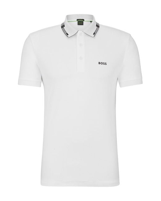 Boss White Interlock-cotton Slim-fit Polo Shirt With Collar Graphics for men
