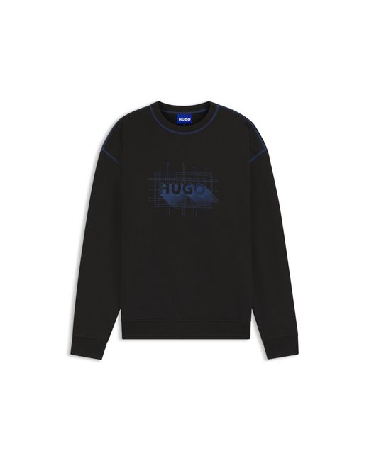 HUGO Black Cotton-Terry Logo Sweatshirt With Contrast Stitching for men