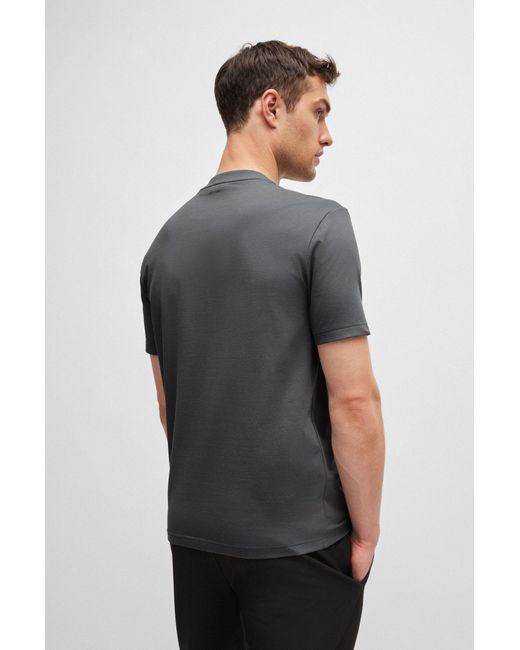 Boss Gray Stretch-cotton Regular-fit T-shirt With Contrast Logo for men