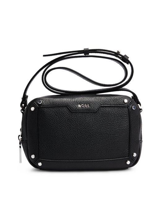 Boss Black Grained-leather Crossbody Bag With Branded Hardware