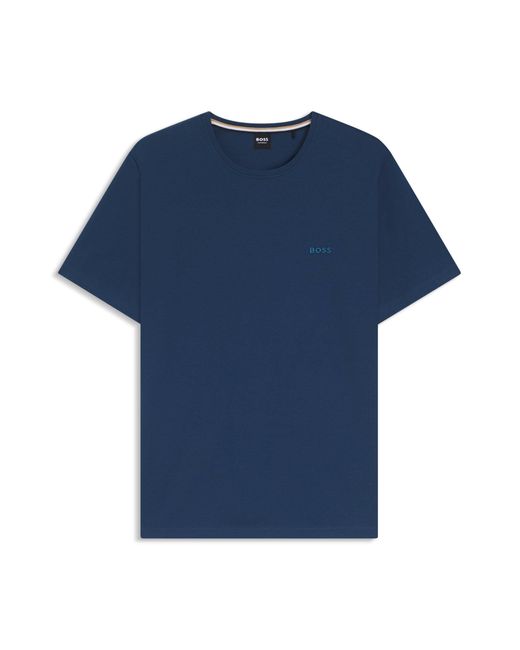 Boss T-Shirt Aus Stretch-Baumwolle Mit Logo-Stickerei in Blue für Herren